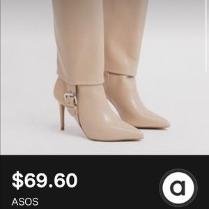 ASOS Christy pull on knee length boots with buckles in beige